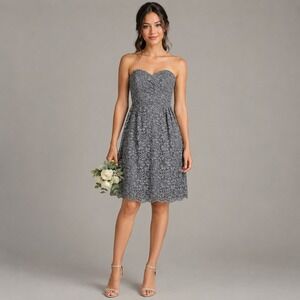 Davids Bridal Women Short Strapless All Over Lace Dress 2 Gray Bridesmaid Formal